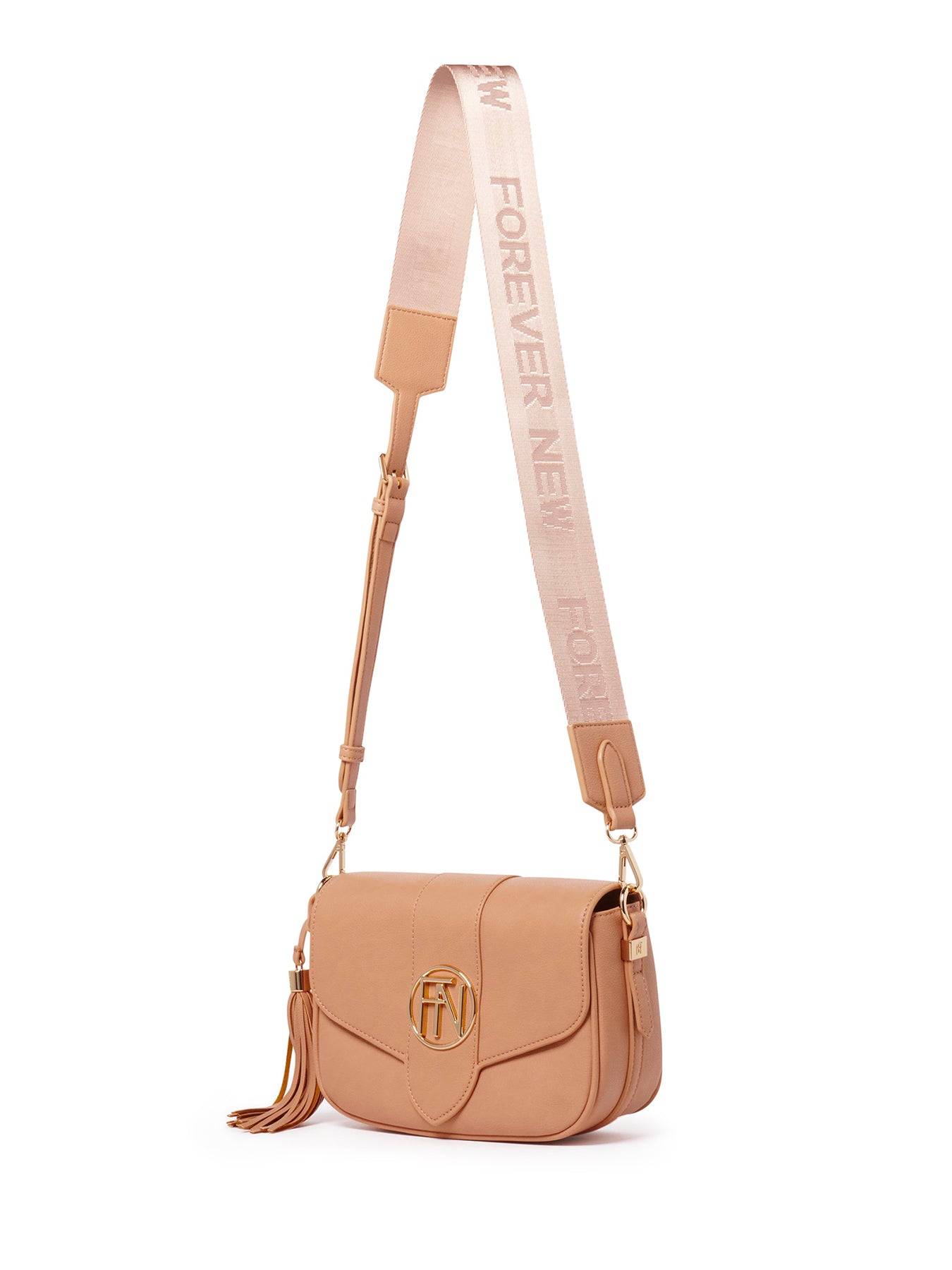 Signature Thea Tassel Saddle Crossbody Bag Brown