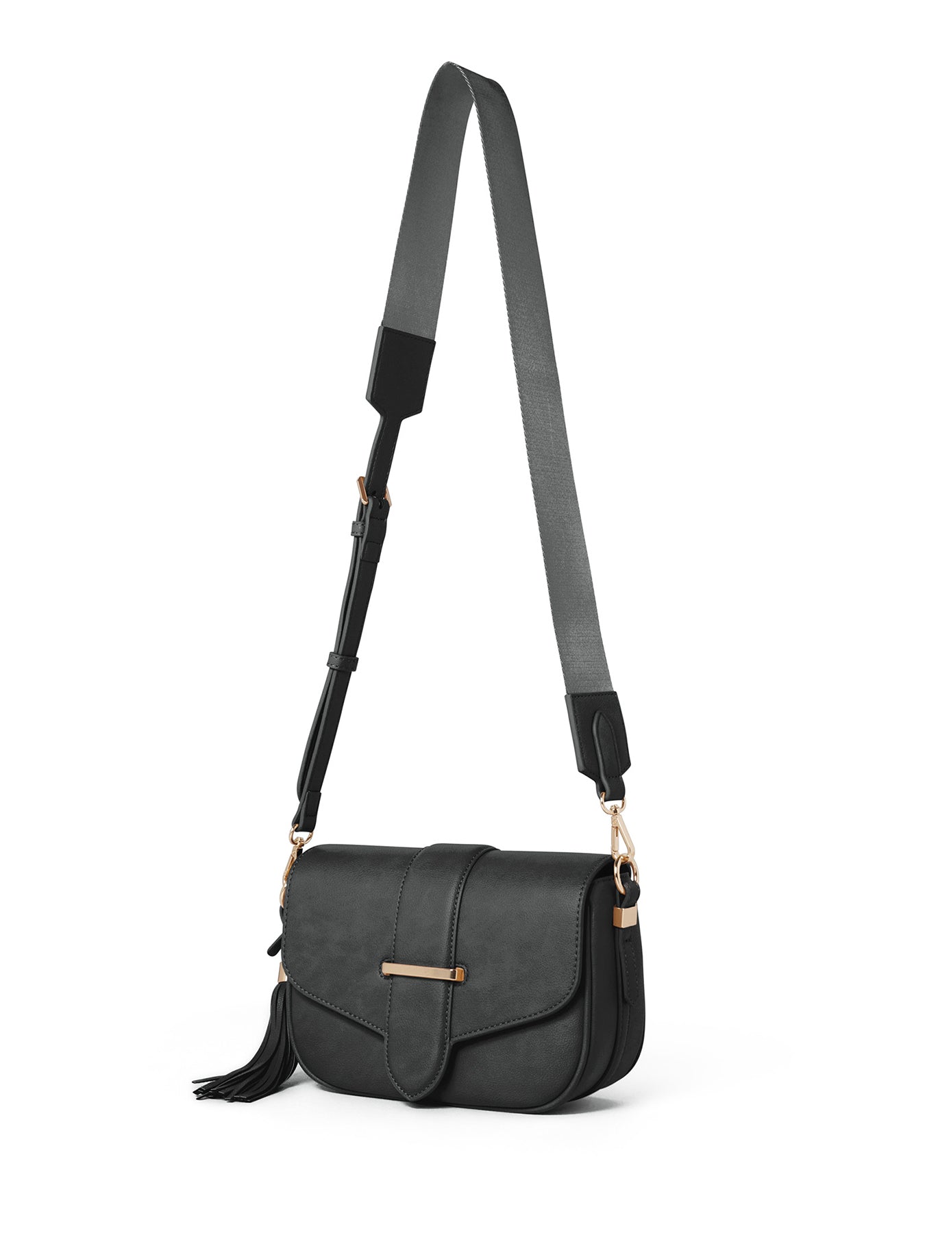 Signature Thea Tassel Saddle Crossbody Bag Black