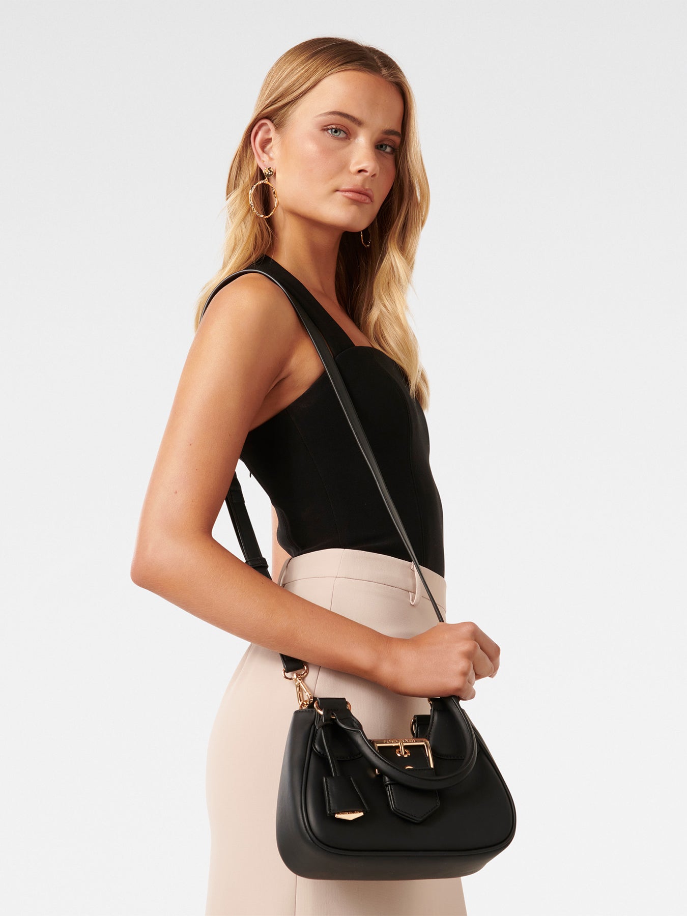 Signature Madison Buckle Moon Crossbody Bag Black