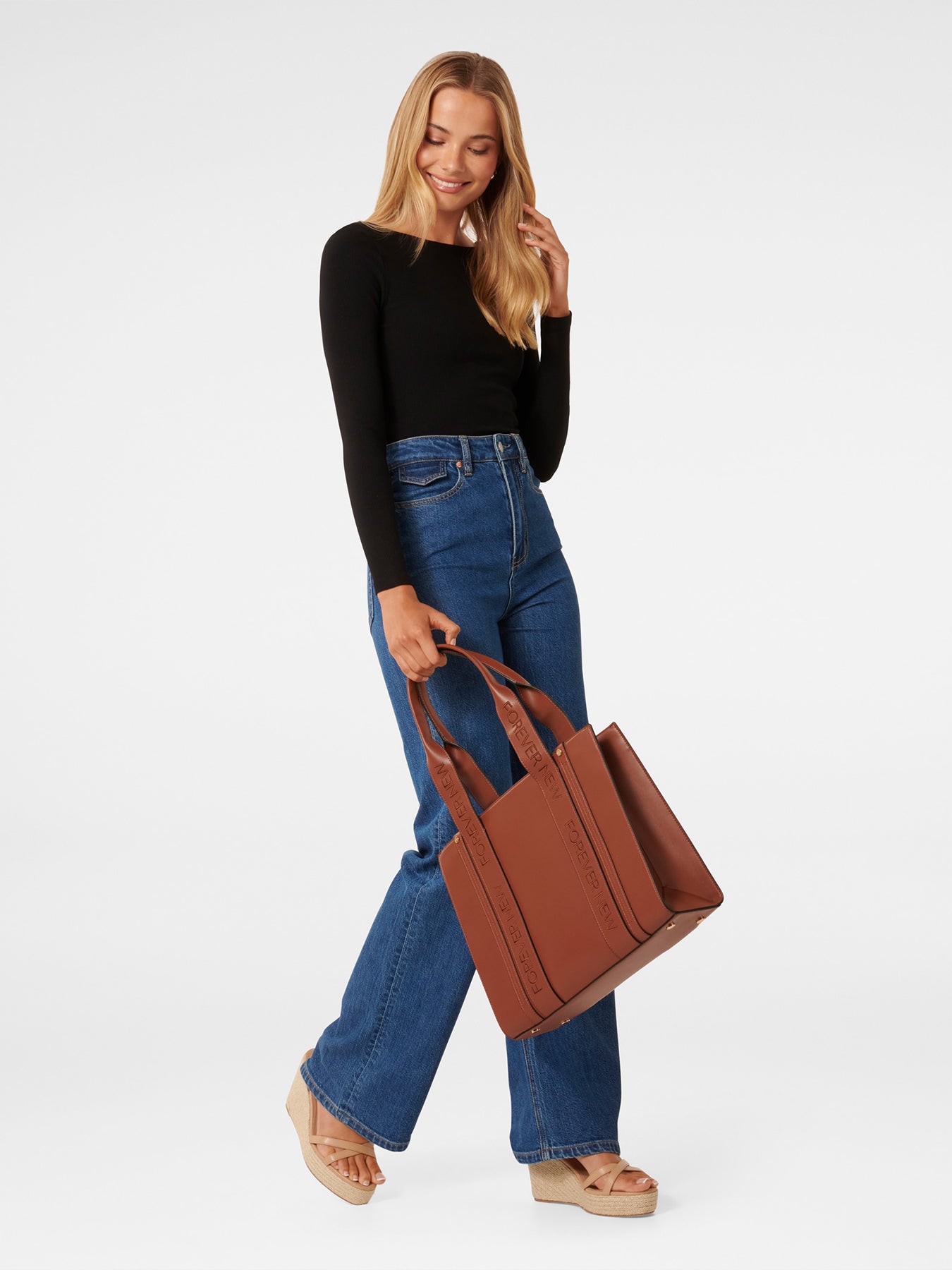 Signature Alison Structured Tote Bag Brown