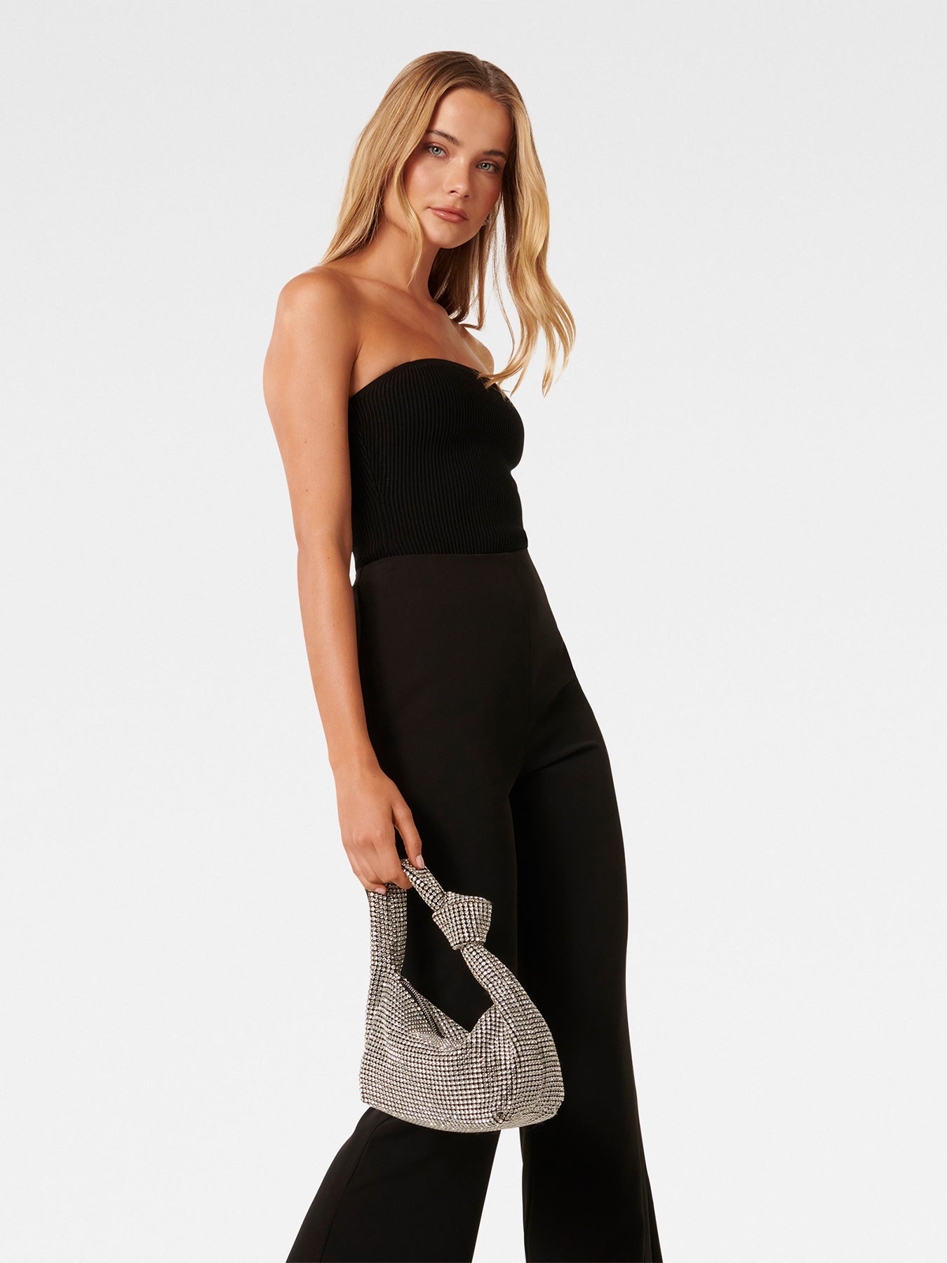 Signature Daphne Knot Embellished Shoulder Bag Silver