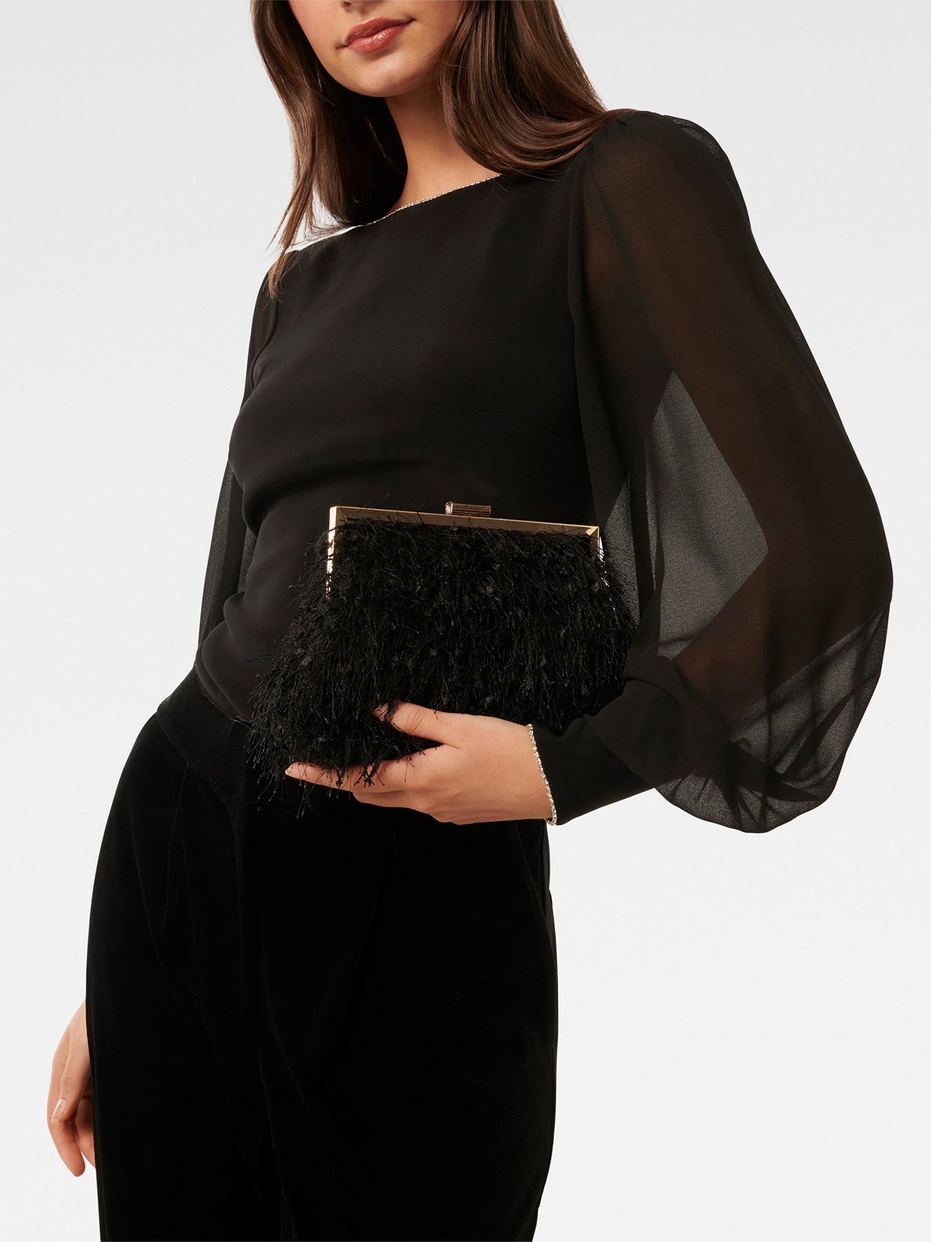 Signature Francis Fluffy Frame Clutch Bag Black