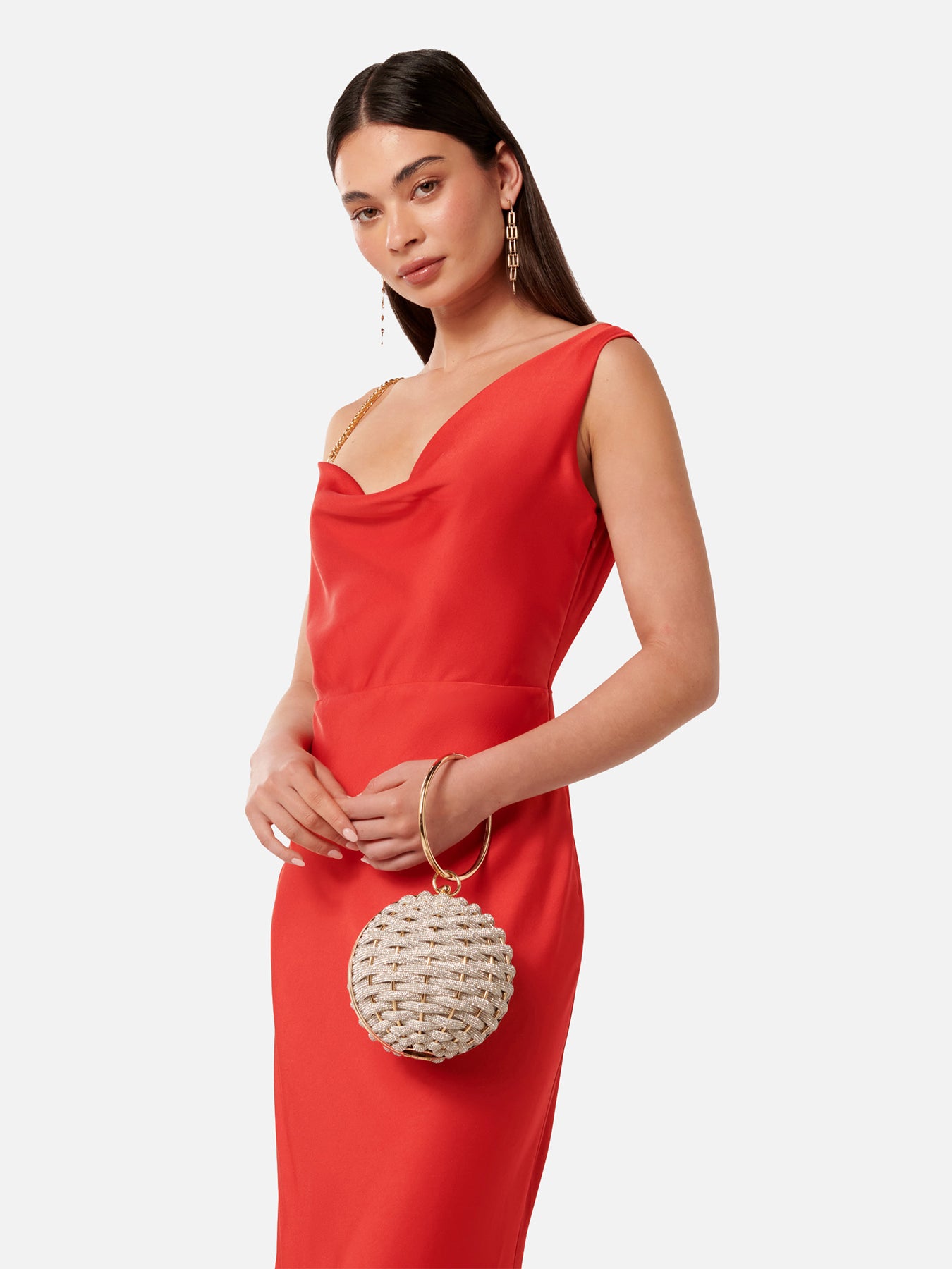 Signature Wynnie Woven Round Clutch Bag Silver