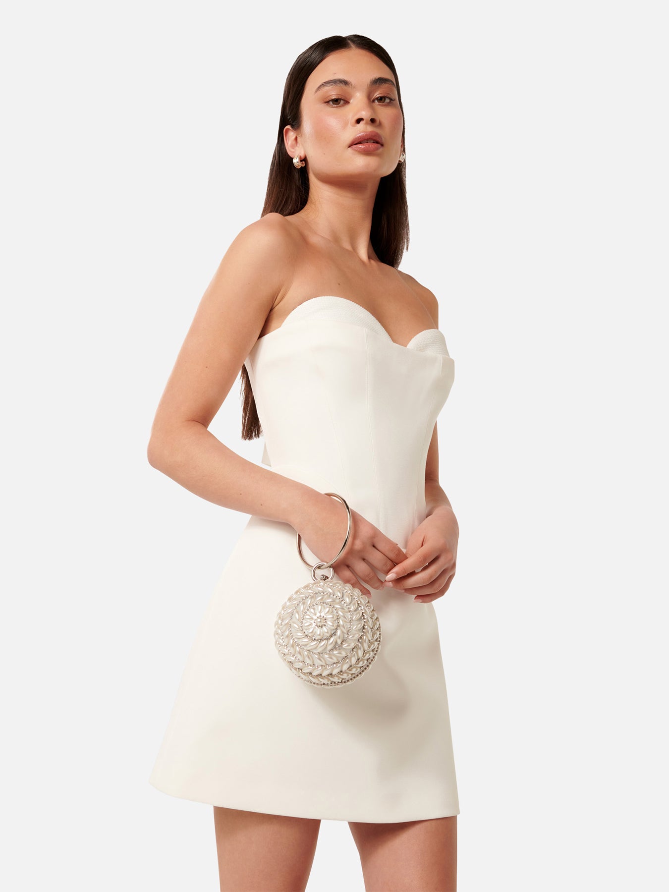 Signature Pandora Pearl Round Clutch Bag Cream