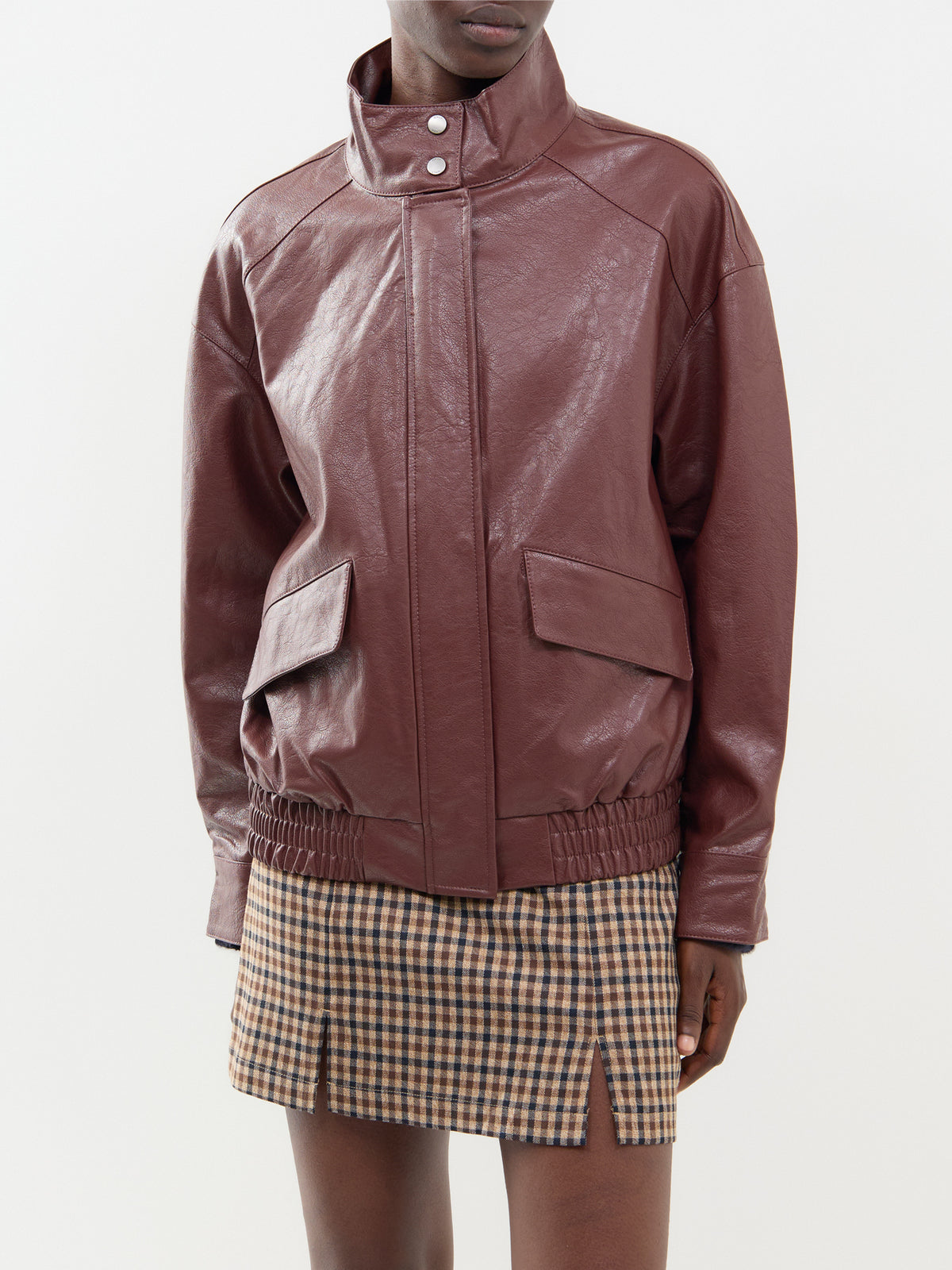 Faux Leather Oversized Bomber Jacket
