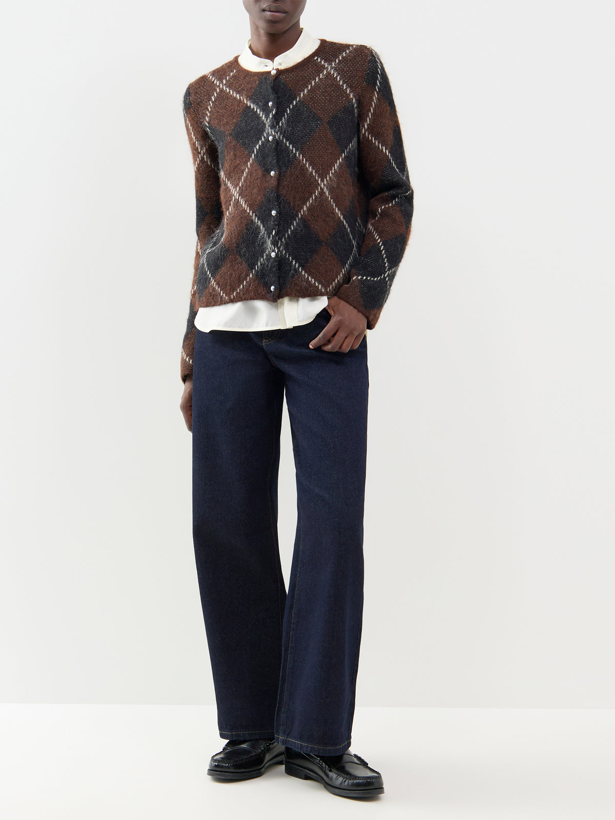 Wool Blend Argyle Cardigan