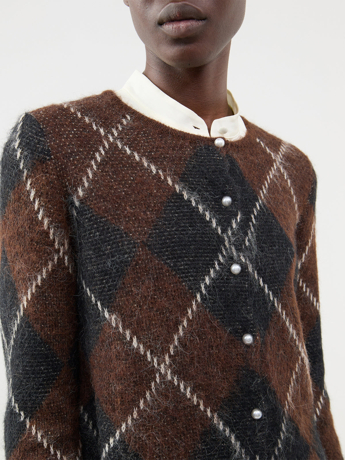 Wool Blend Argyle Cardigan