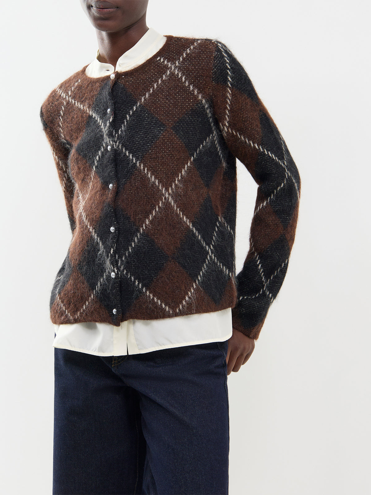 Wool Blend Argyle Cardigan
