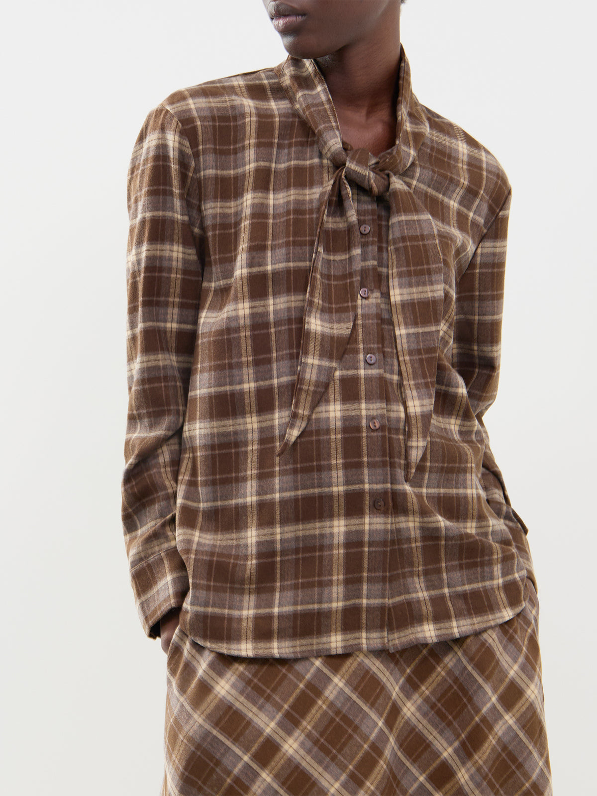 Check Tie Detail Shirt - Slate Black