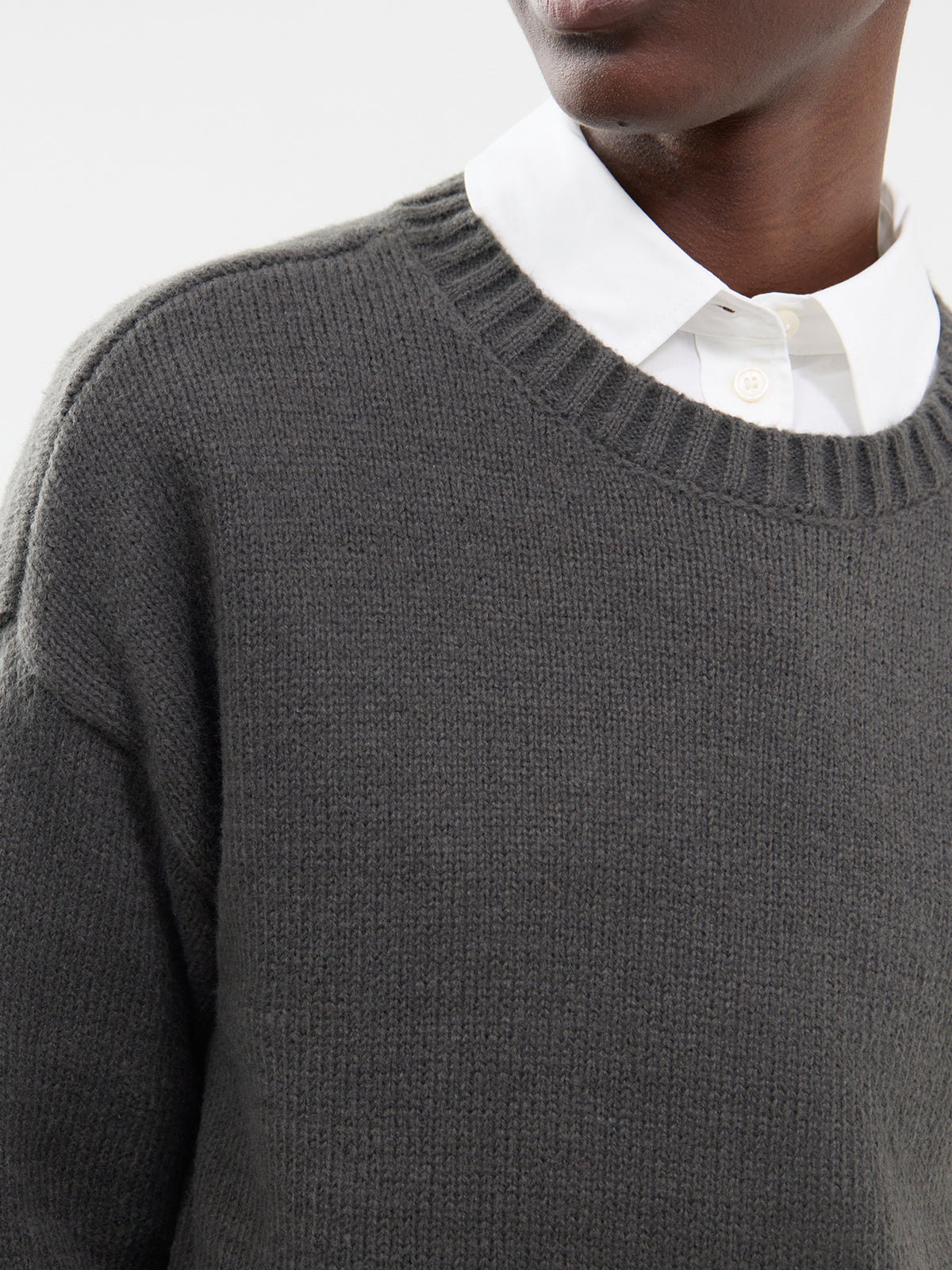 Lace Mix Crew Neck Jumper - Dark Grey