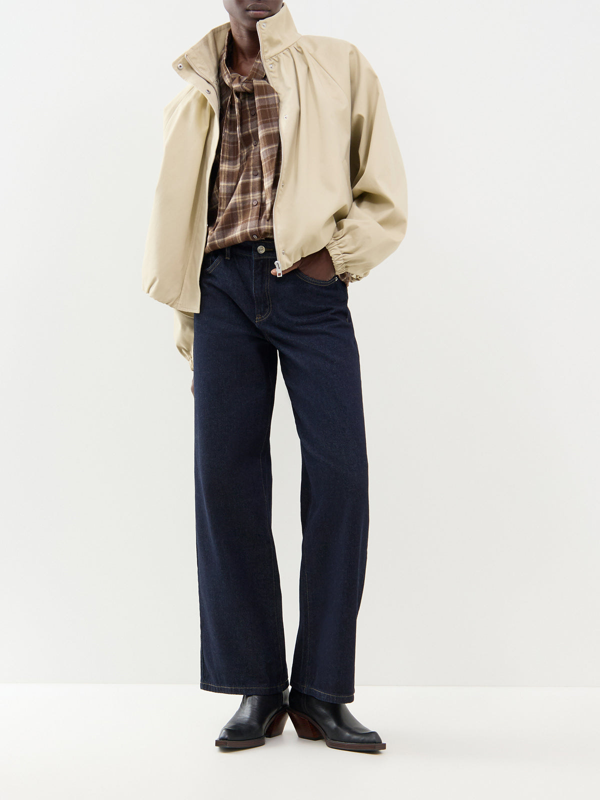 Wide Leg Denim Jeans - Dark Blue Denim