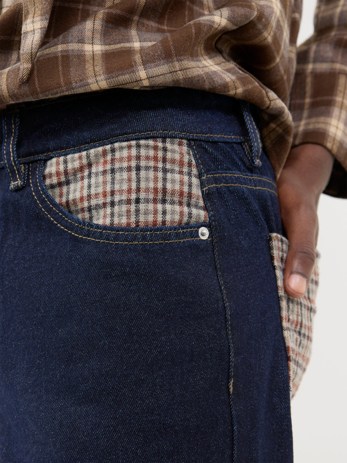 Wide Leg Denim Jeans - Dark Blue Denim