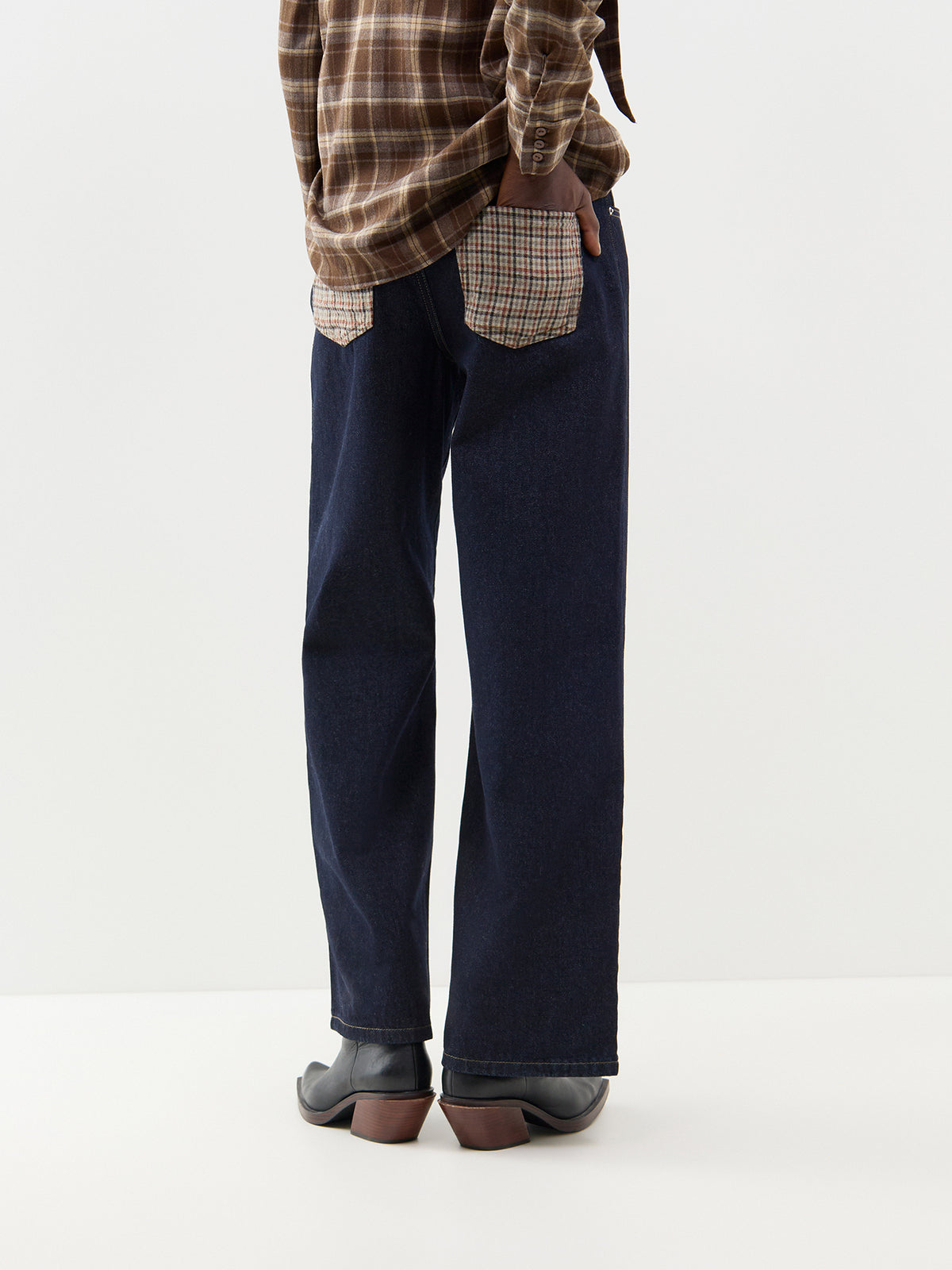Wide Leg Denim Jeans - Dark Blue Denim