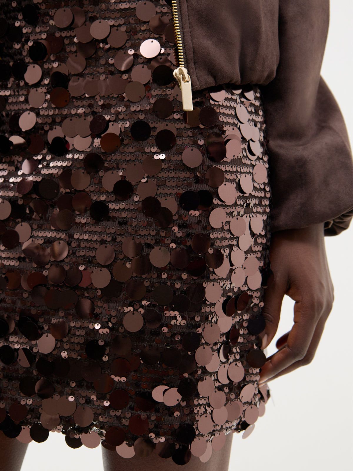 Jadel Sequin Mini Skirt - Coffee Bean