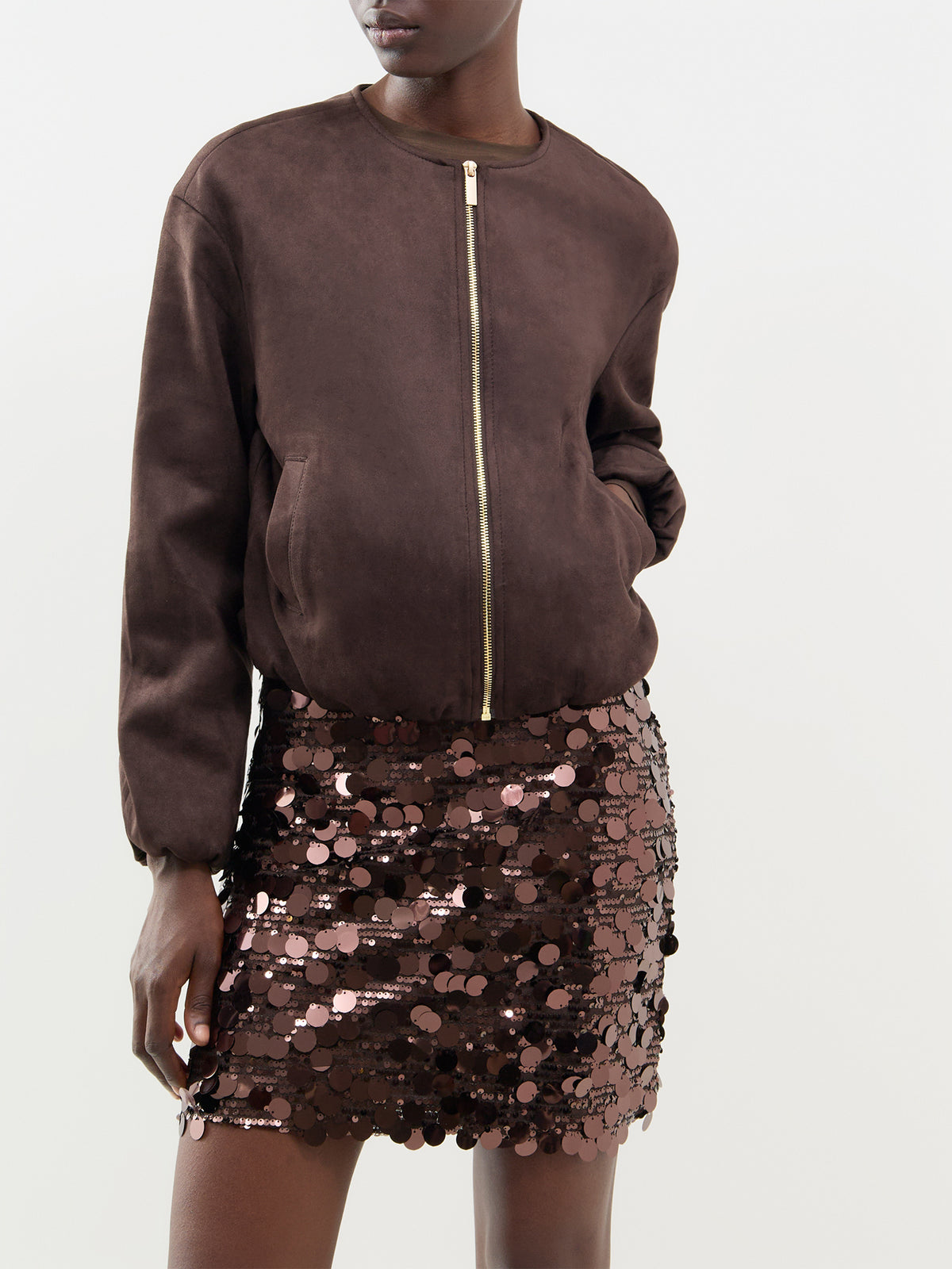 Jadel Sequin Mini Skirt - Coffee Bean