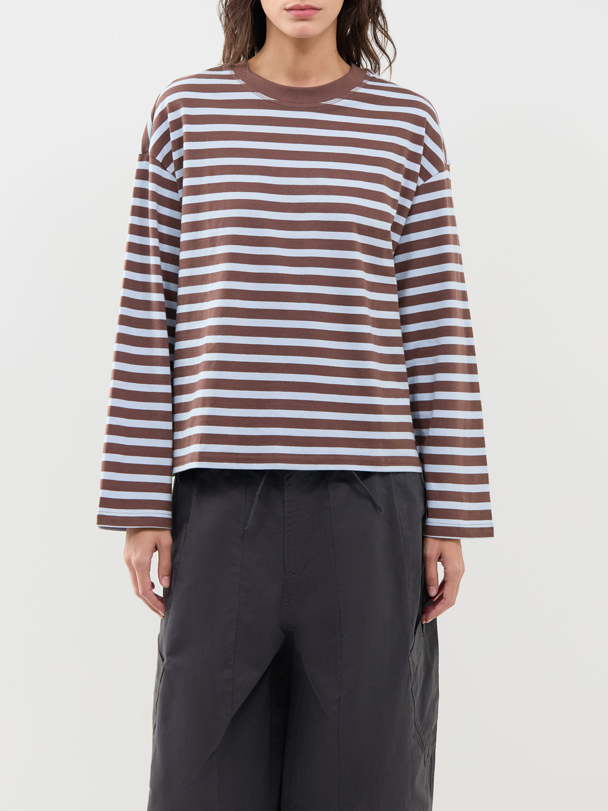 Freja Organic Cotton Striped Long Sleeve Top – Blue & Beige