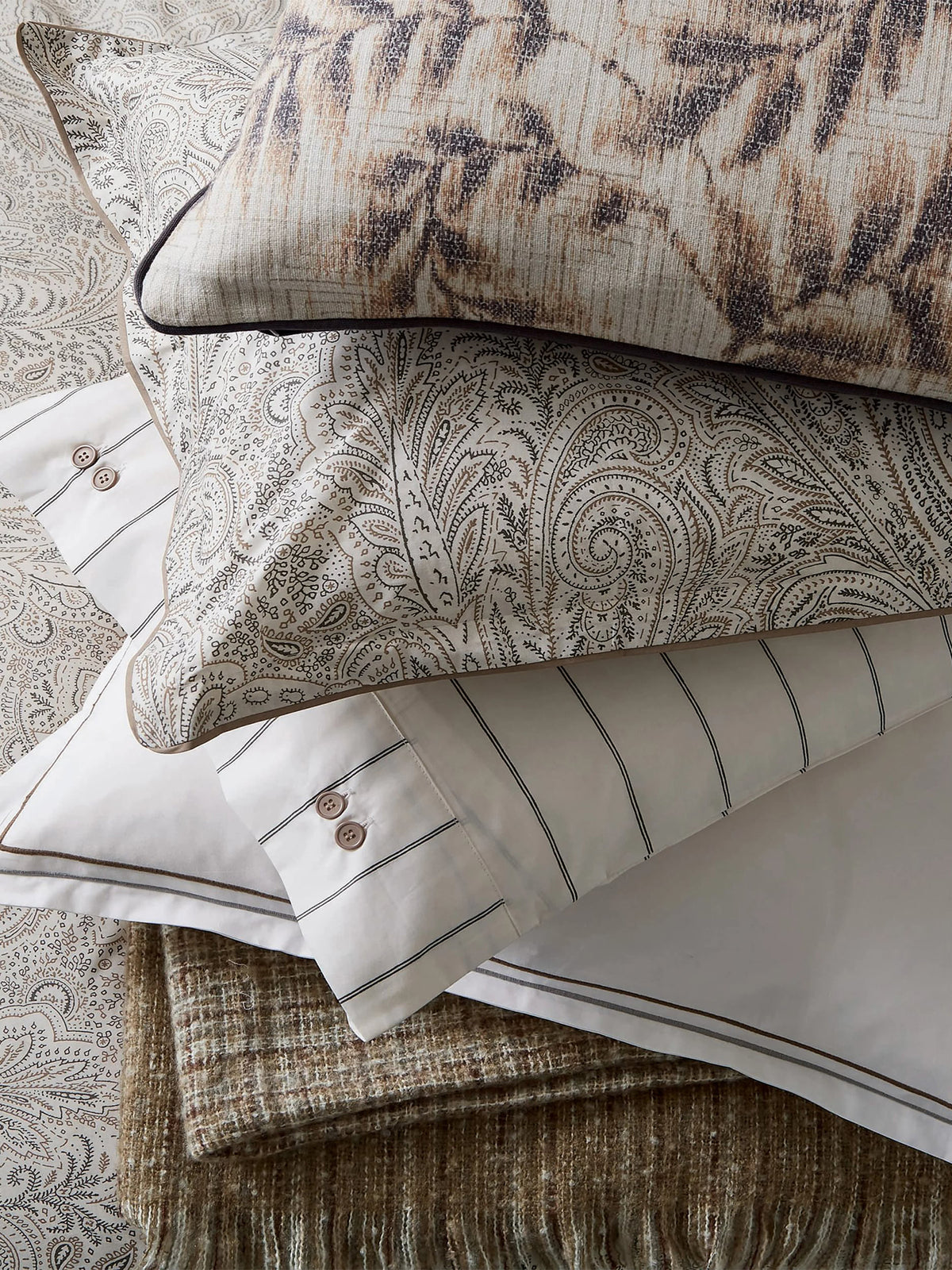 Avita Standard Pillowcase Pair Charcoal, Chalk & Tan