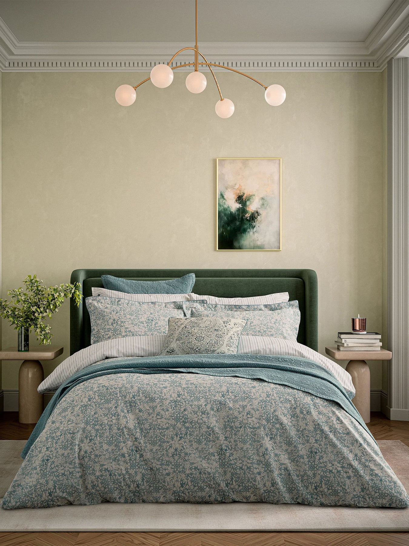 Celina Super King Duvet Cover Set Celadon & Olive