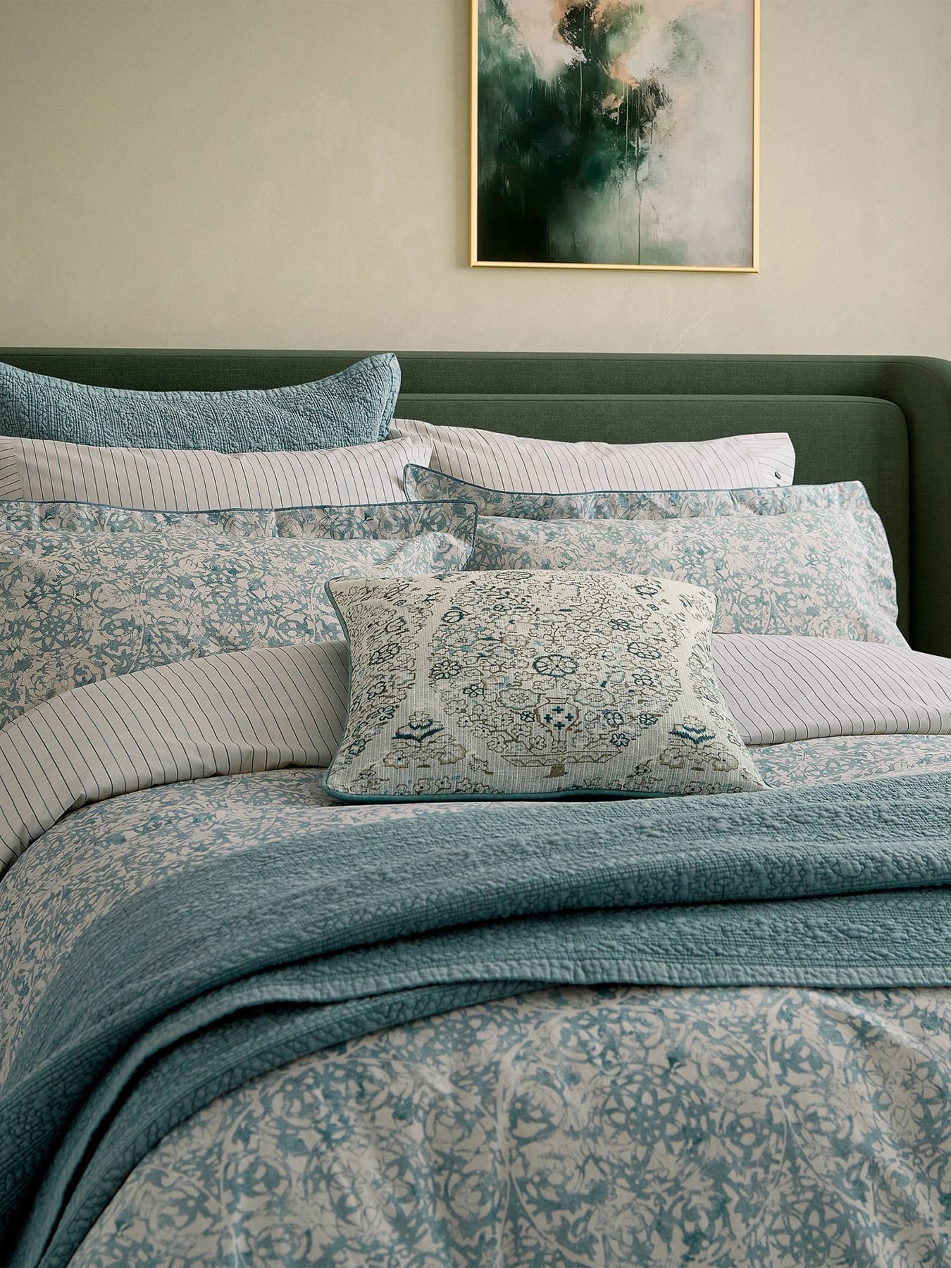 Celina Standard Pillowcase Pair Celadon & Olive