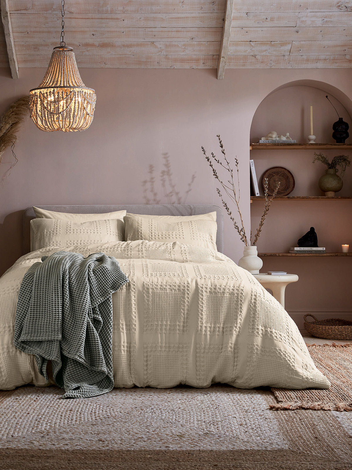 Maeve Waffle Bed Cover Set D/B Canvas Cream
