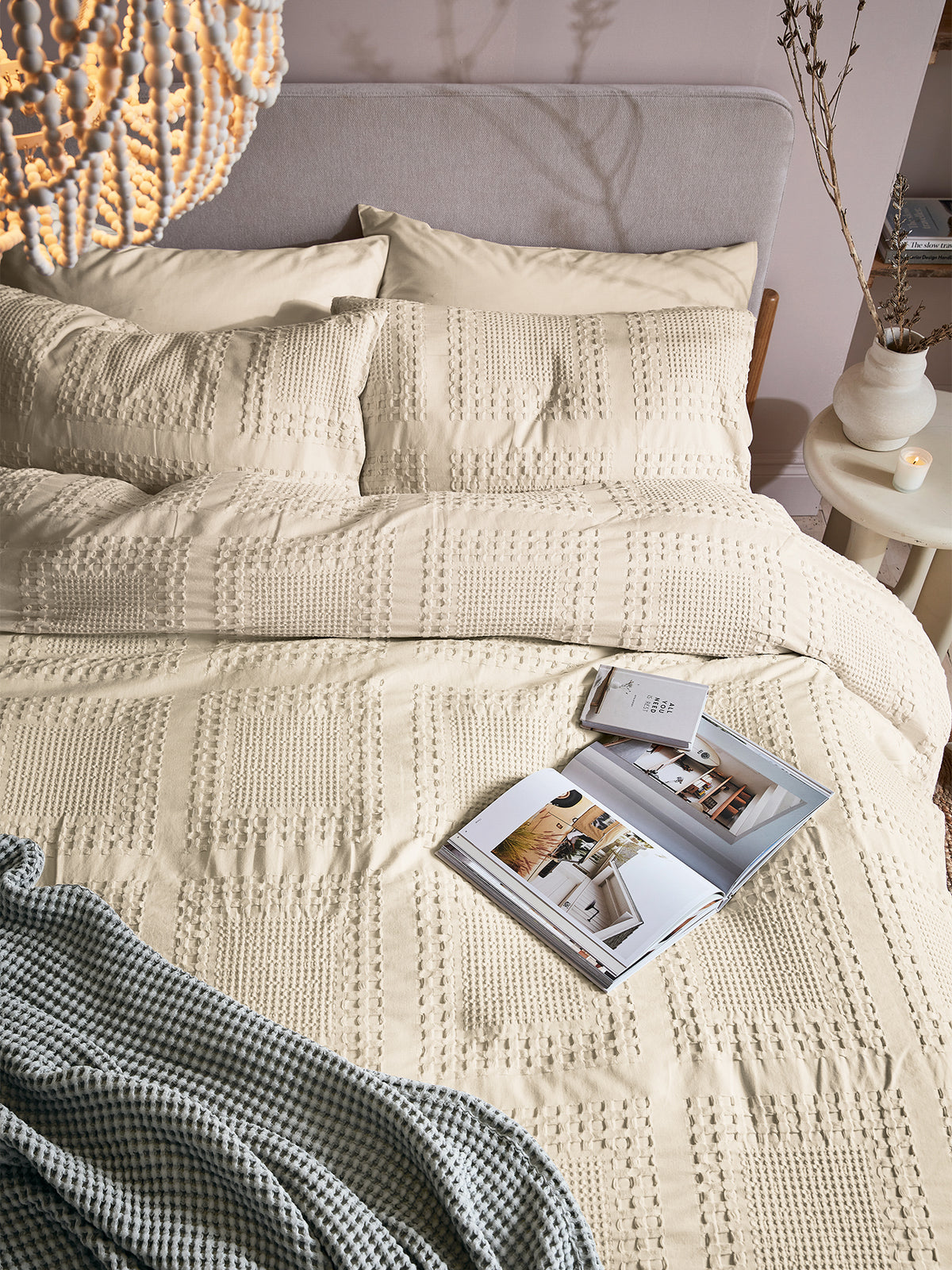 Maeve Waffle Bed Cover Set D/B Canvas Cream
