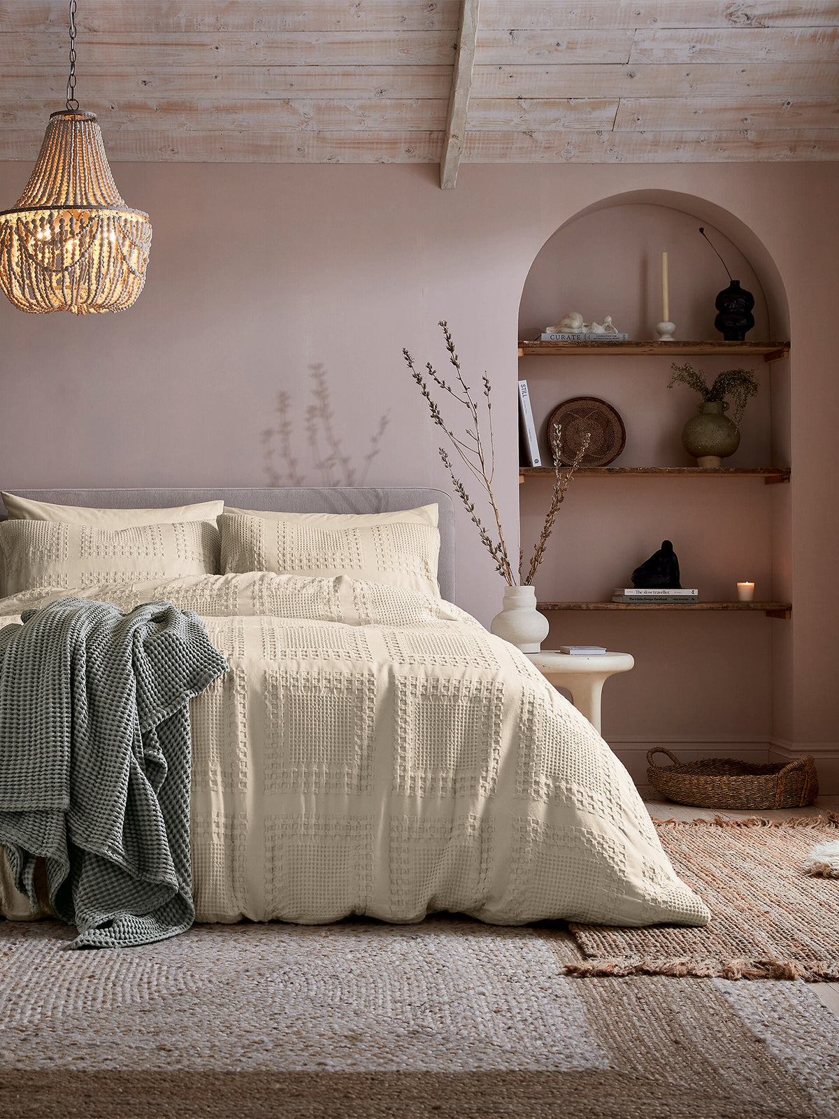 Maeve Waffle Bed Cover Set K/S Canvas Cream