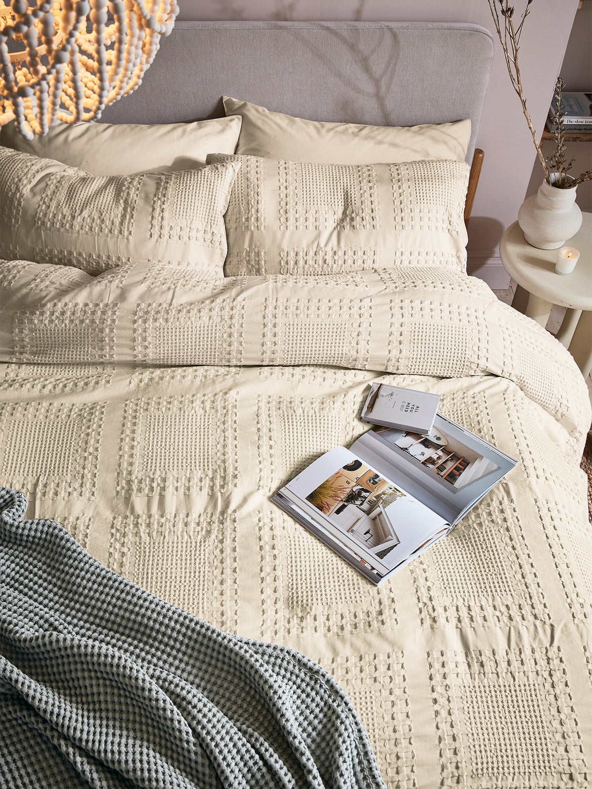 Maeve Waffle Bed Cover Set K/S Canvas Cream