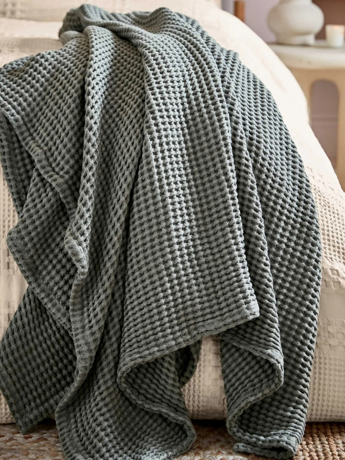 Tess Cotton Waffle Throw 200 x 150cm - Charcoal