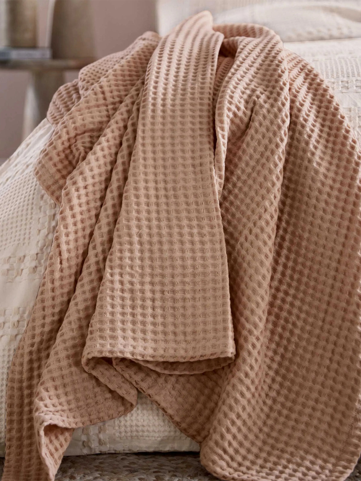Tess Cotton Waffle Throw 200 x 150cm - Dusky Pink
