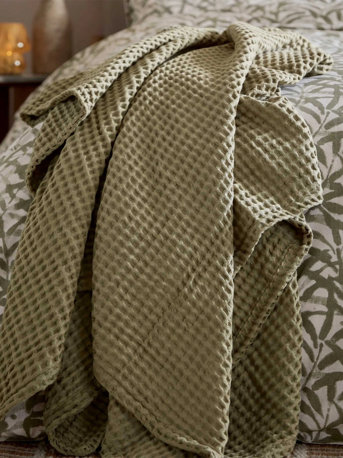 Tess Cotton Waffle Throw 200 x 150cm - Sage Green