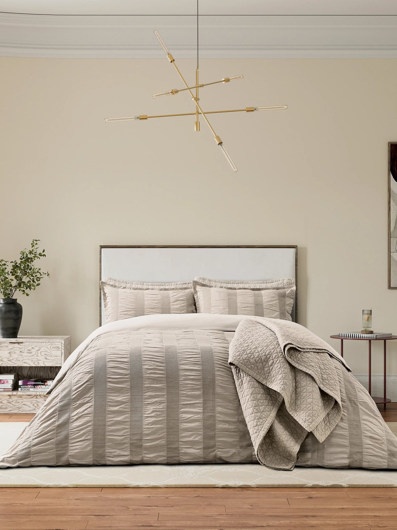 Woven Waffle Stripe Double Duvet Cover Set Linen