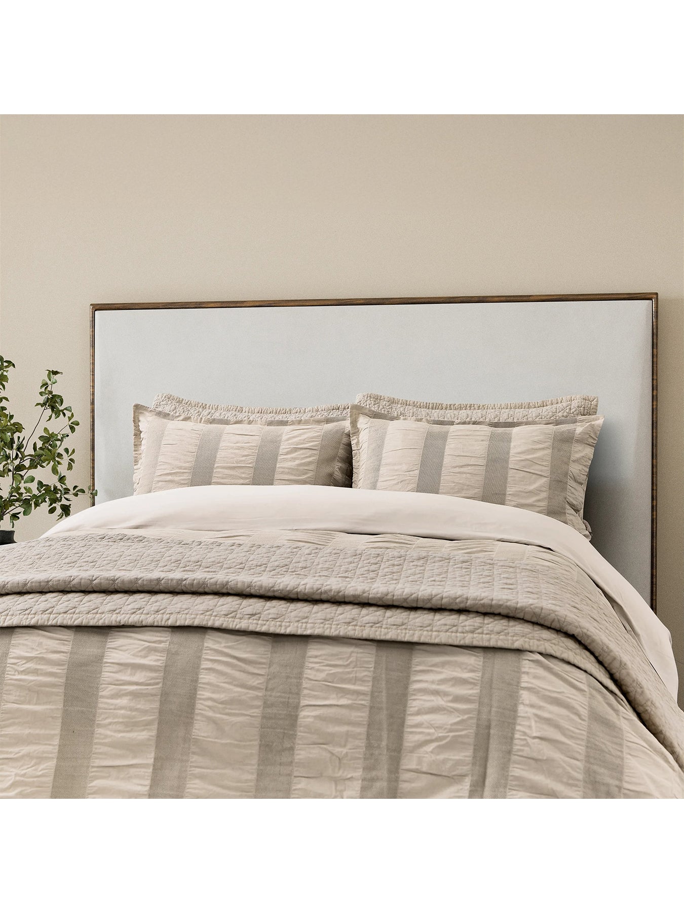 Woven Waffle Stripe Double Duvet Cover Set Linen