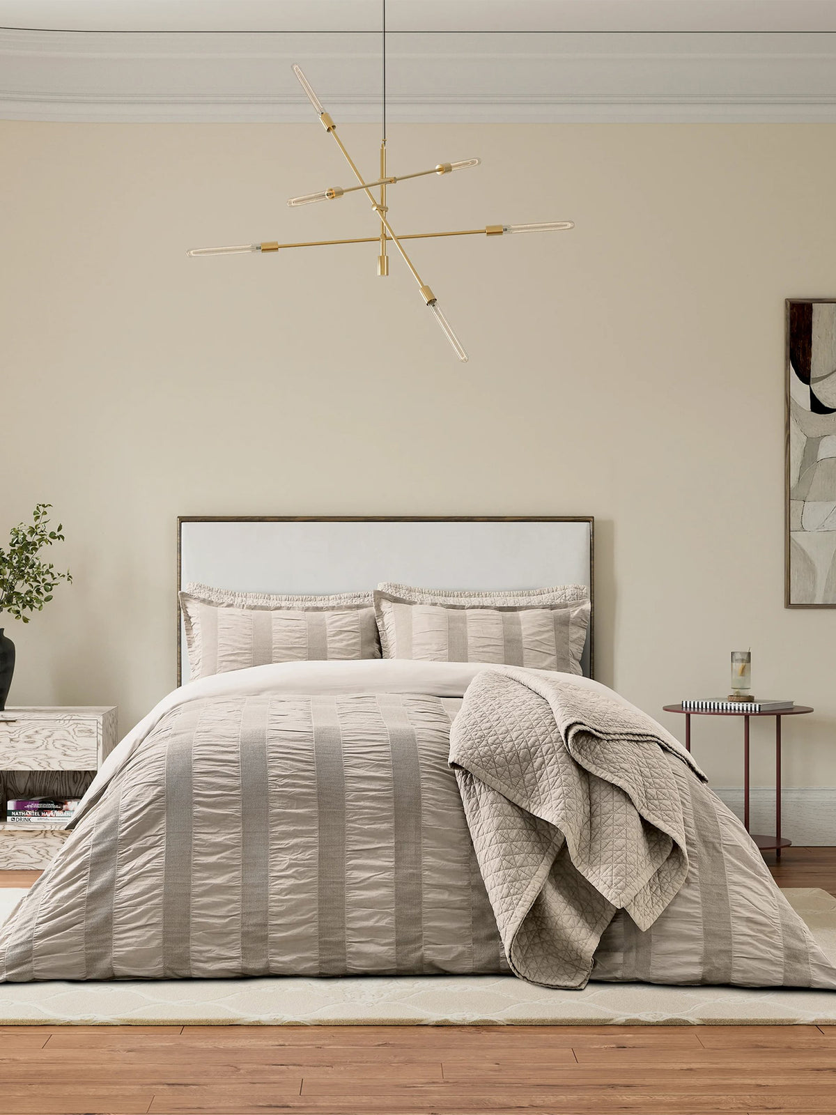 Woven Waffle Stripe King Duvet Cover Set Linen