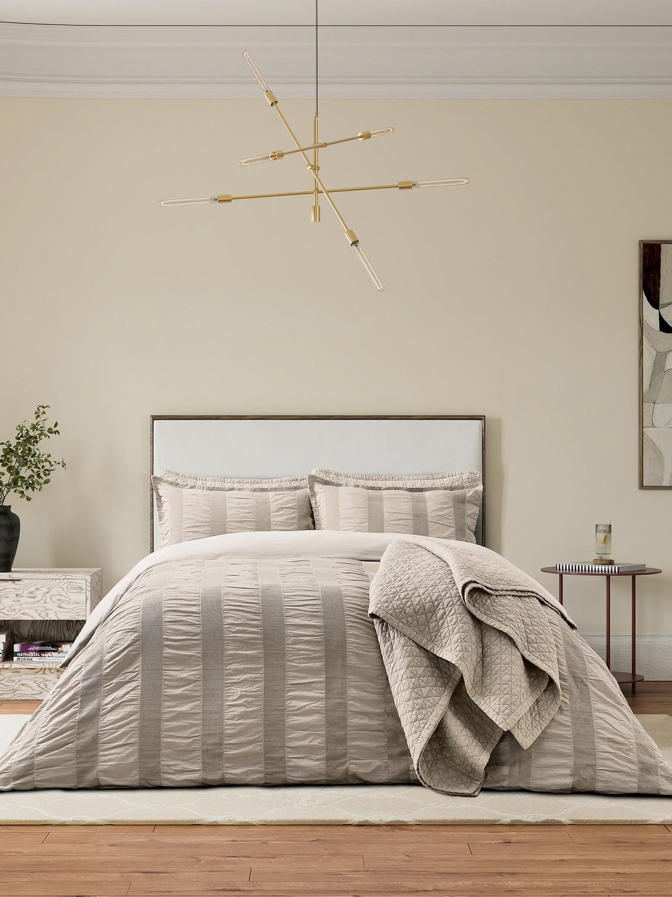 Woven Waffle Stripe Duvet Cover Set Linen