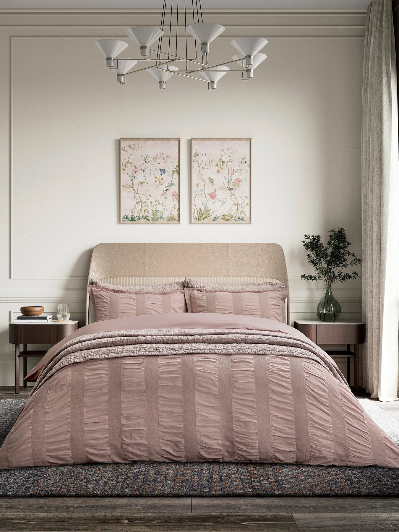 Woven Waffle Stripe Super King Duvet Cover Set Pink