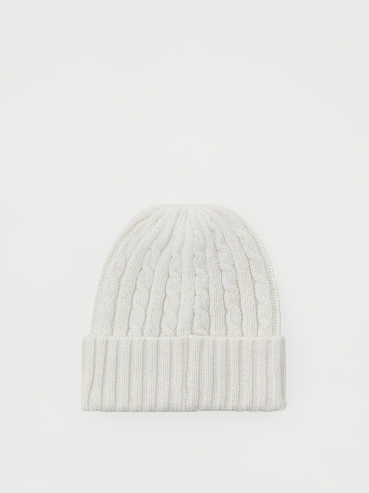 Cable Knit Wool Blend Beanie - Cream