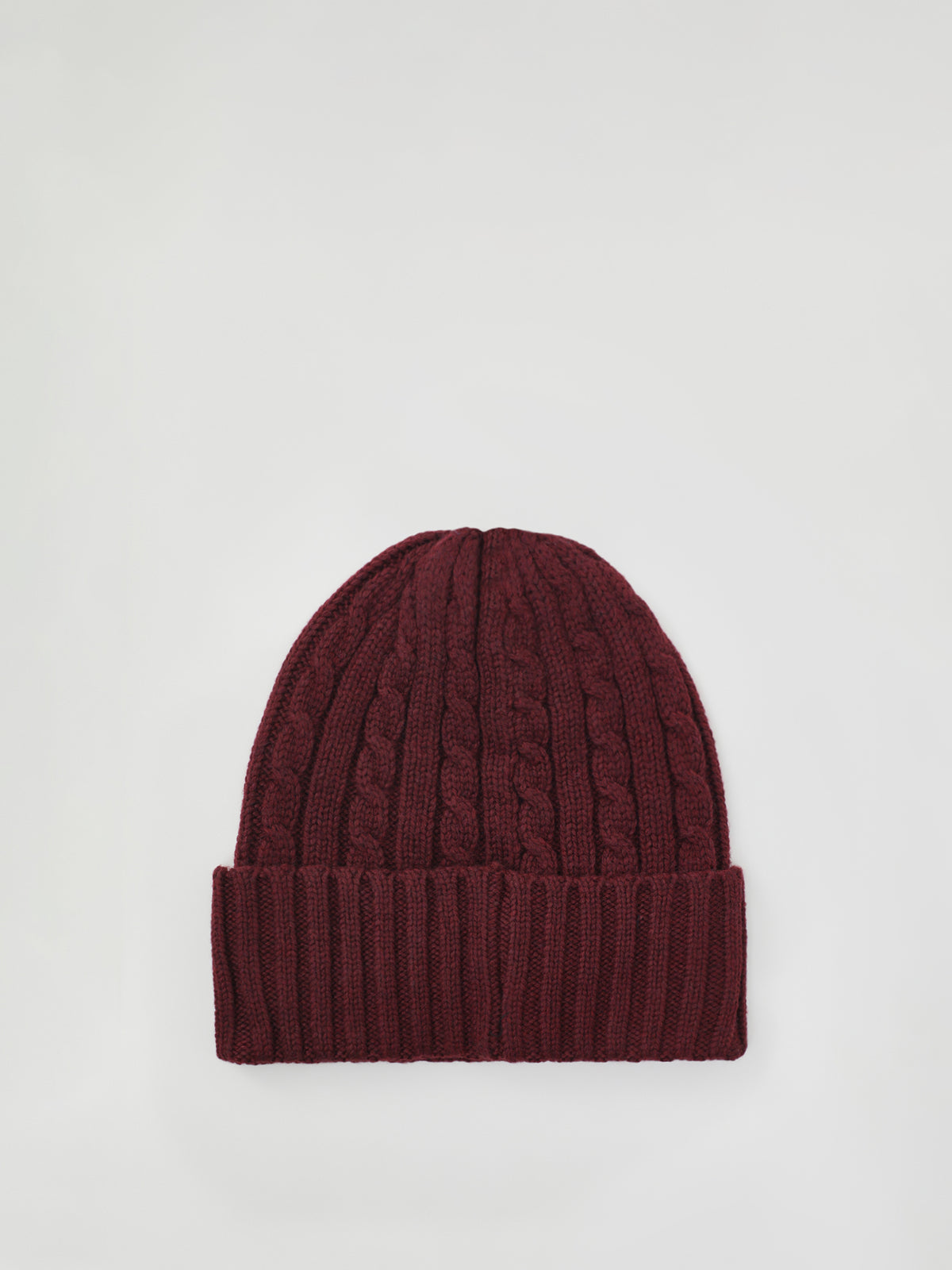 Cable Knit Wool Blend Beanie - Dark Garnet