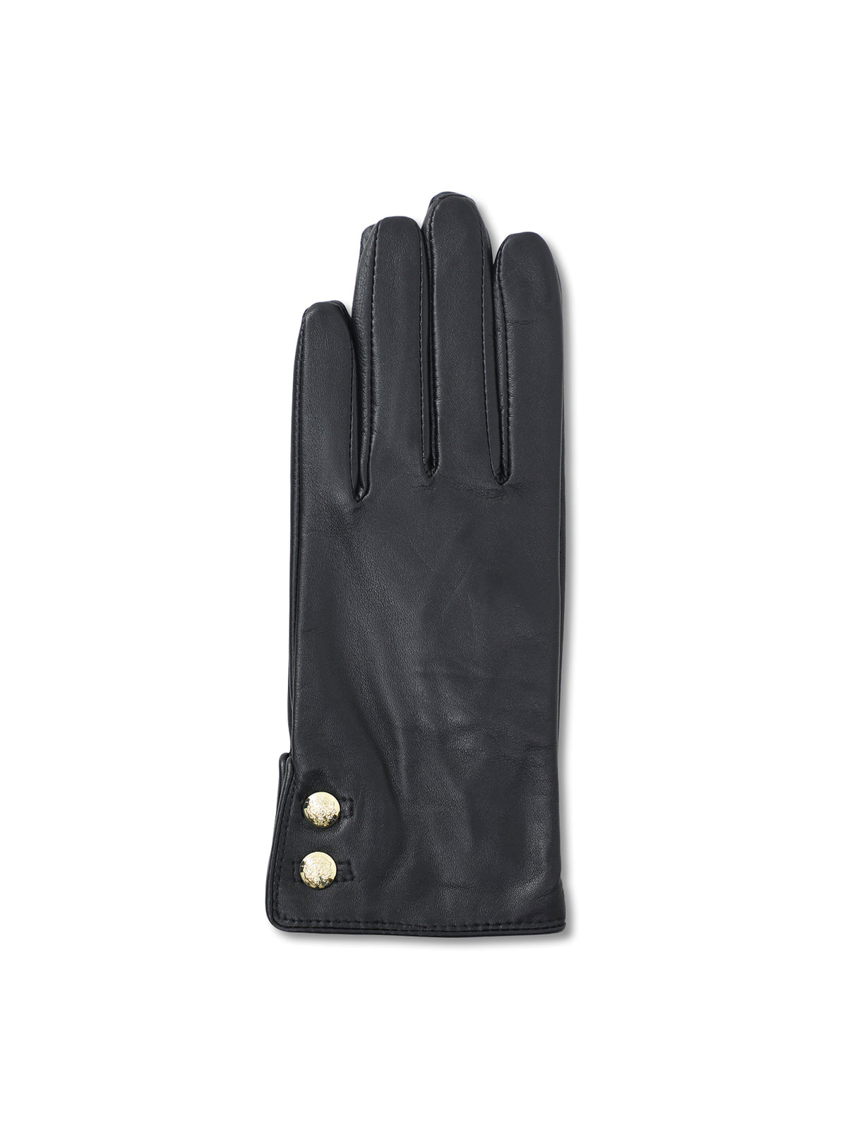 Leather Button Gloves - Black
