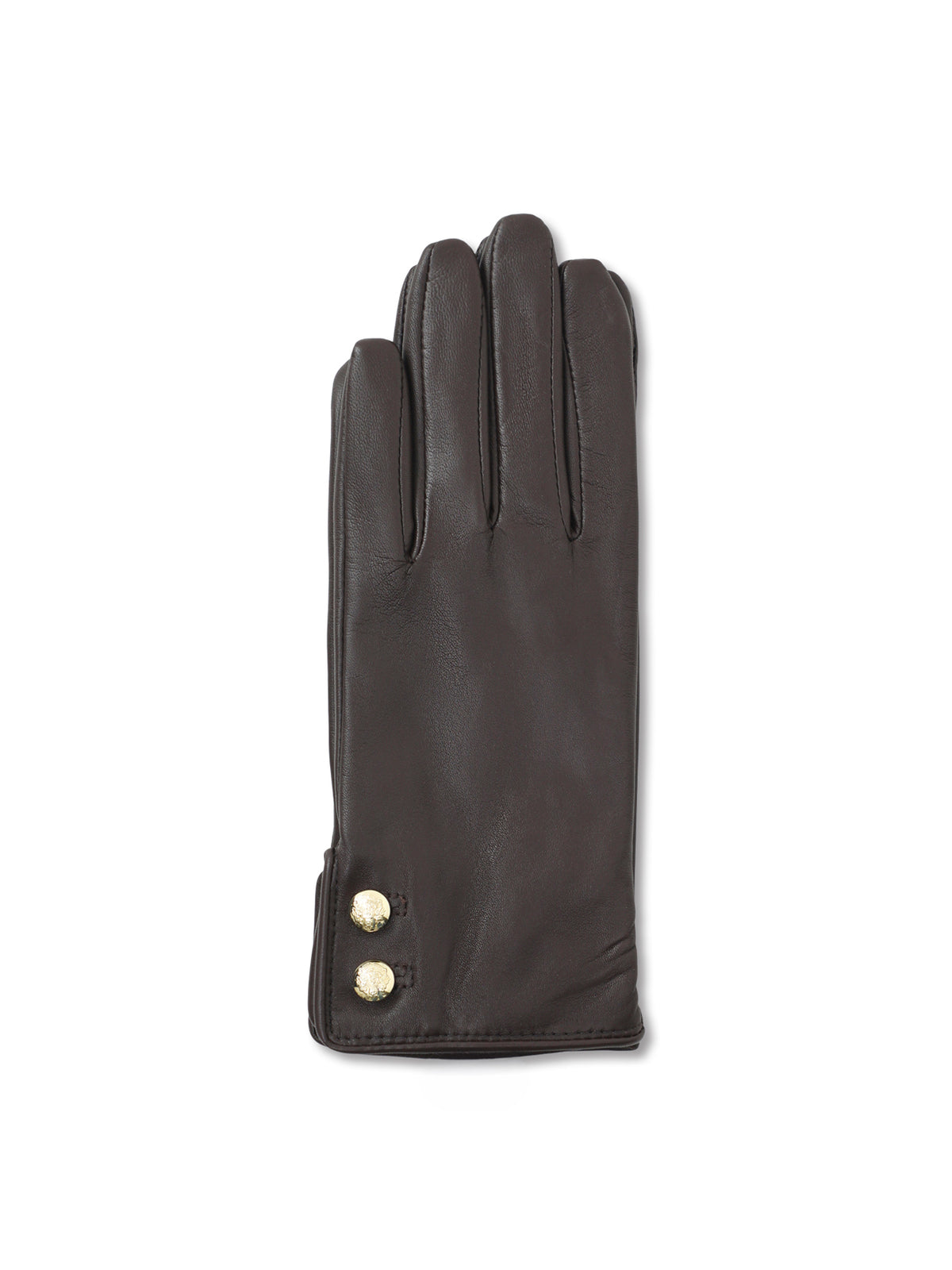 Leather Button Gloves - Brown