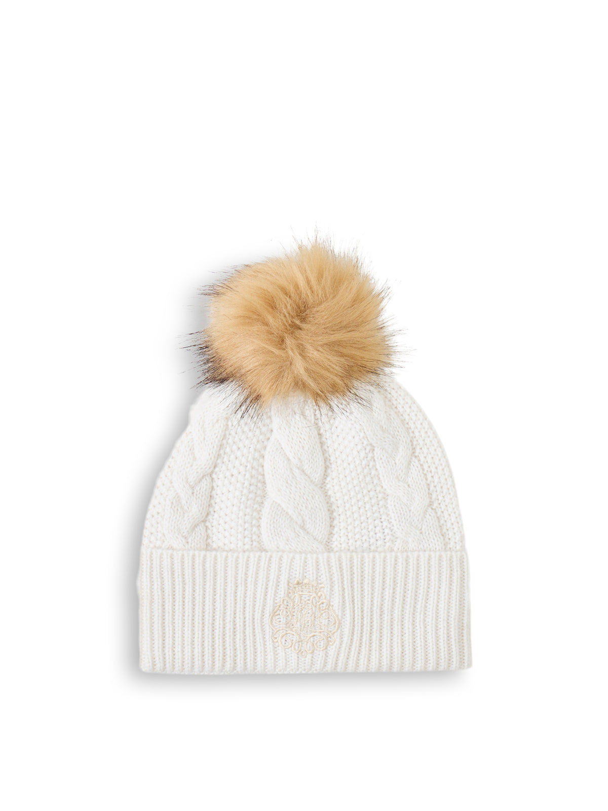Direct Embroidered Wool Blend Beanie - Cream