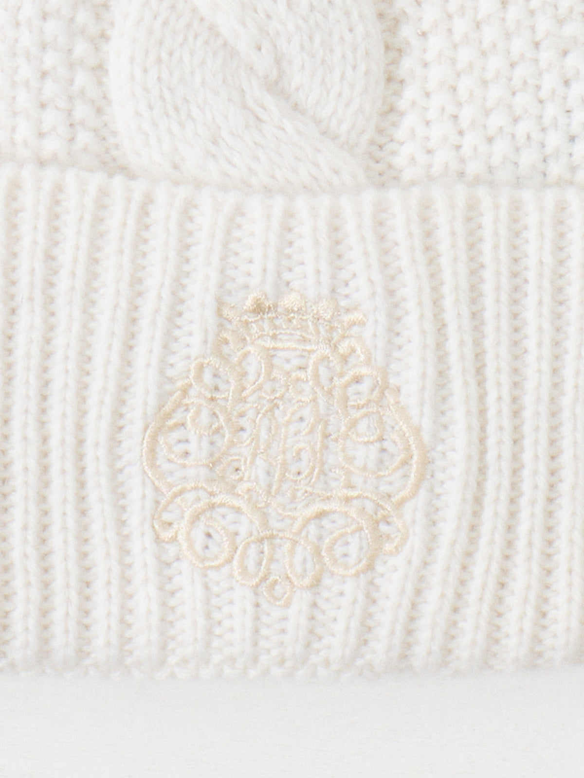 Direct Embroidered Wool Blend Beanie - Cream