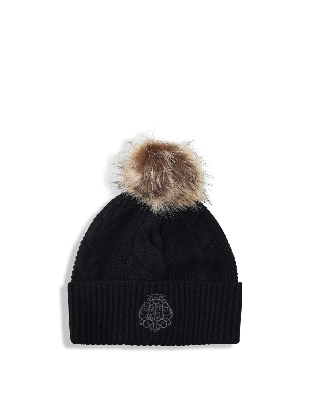 Direct Embroidered Wool Blend Beanie - Black