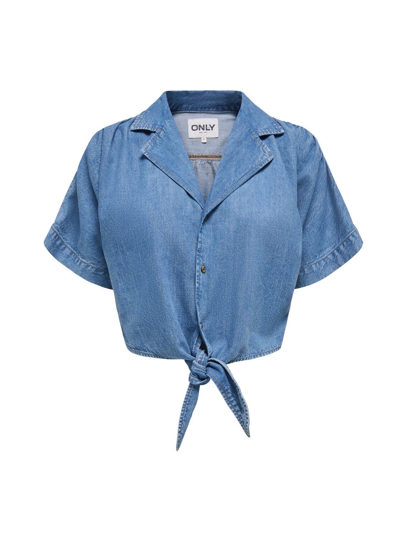 Paula Short Sleeve Tie Denim Shirt Blue
