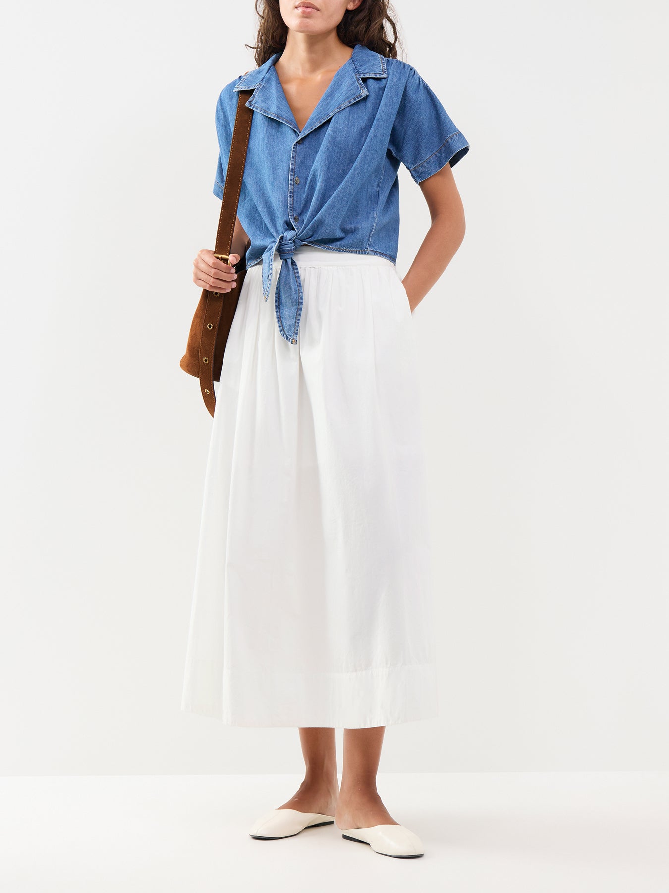 Paula Short Sleeve Tie Denim Shirt Blue