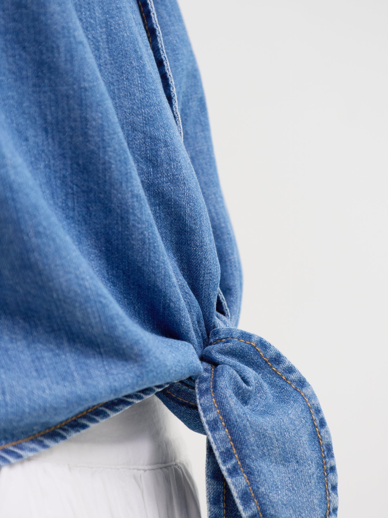 Paula Short Sleeve Tie Denim Shirt Blue