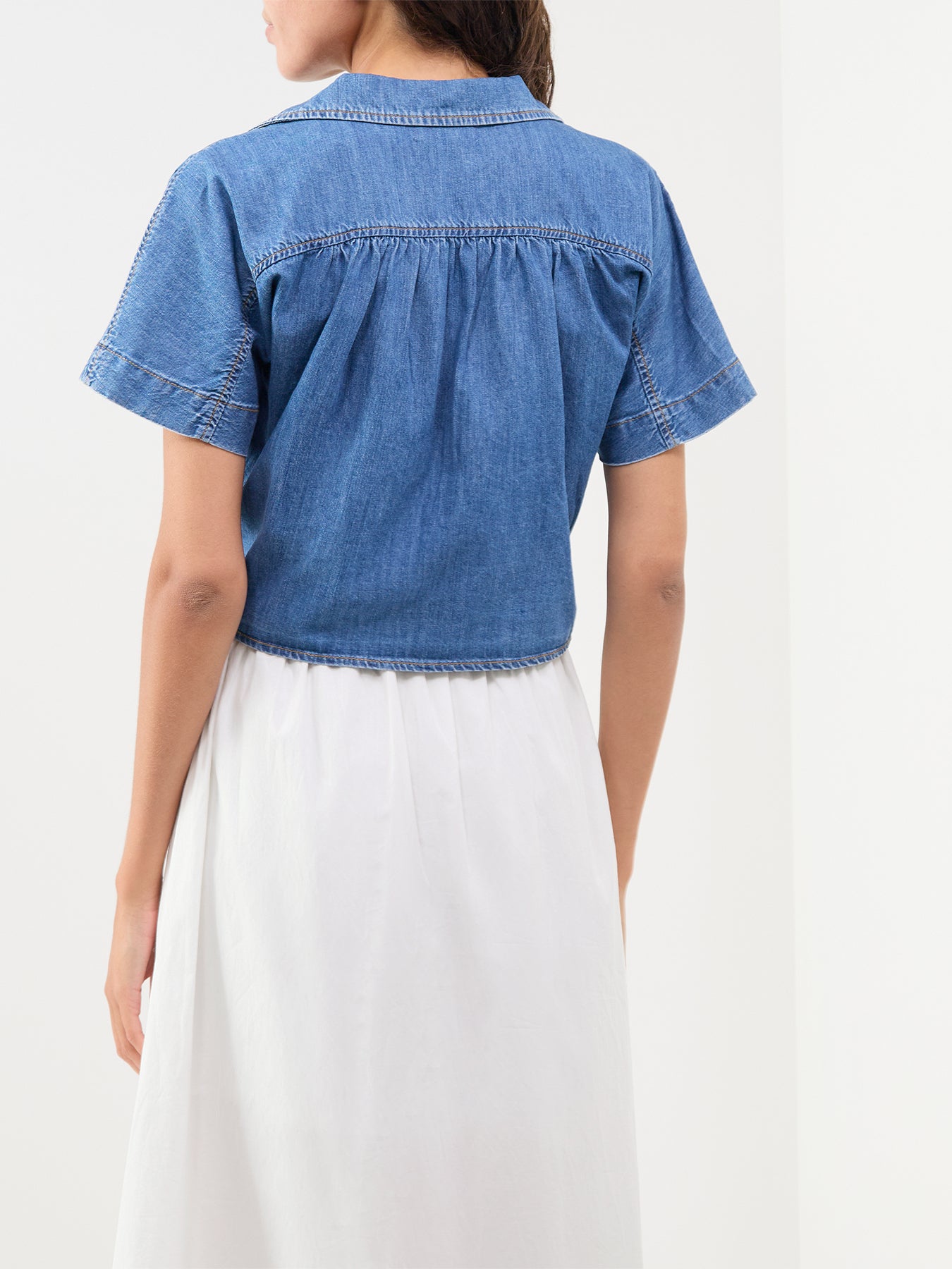 Paula Short Sleeve Tie Denim Shirt Blue
