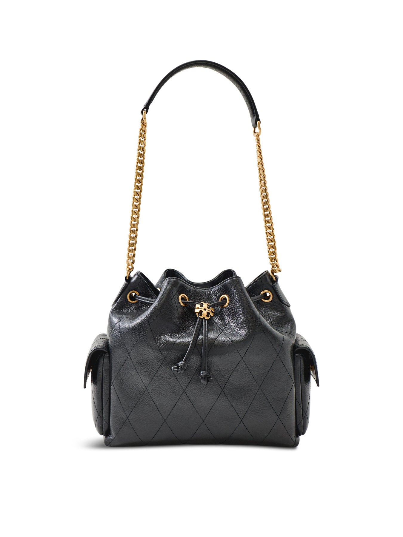Leather Charlie Quilted Drawstring Bucket Bag