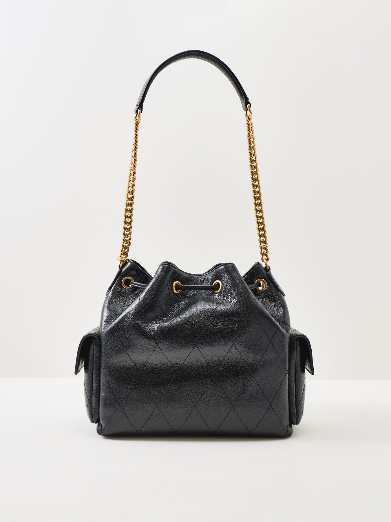 Leather Charlie Quilted Drawstring Bucket Bag