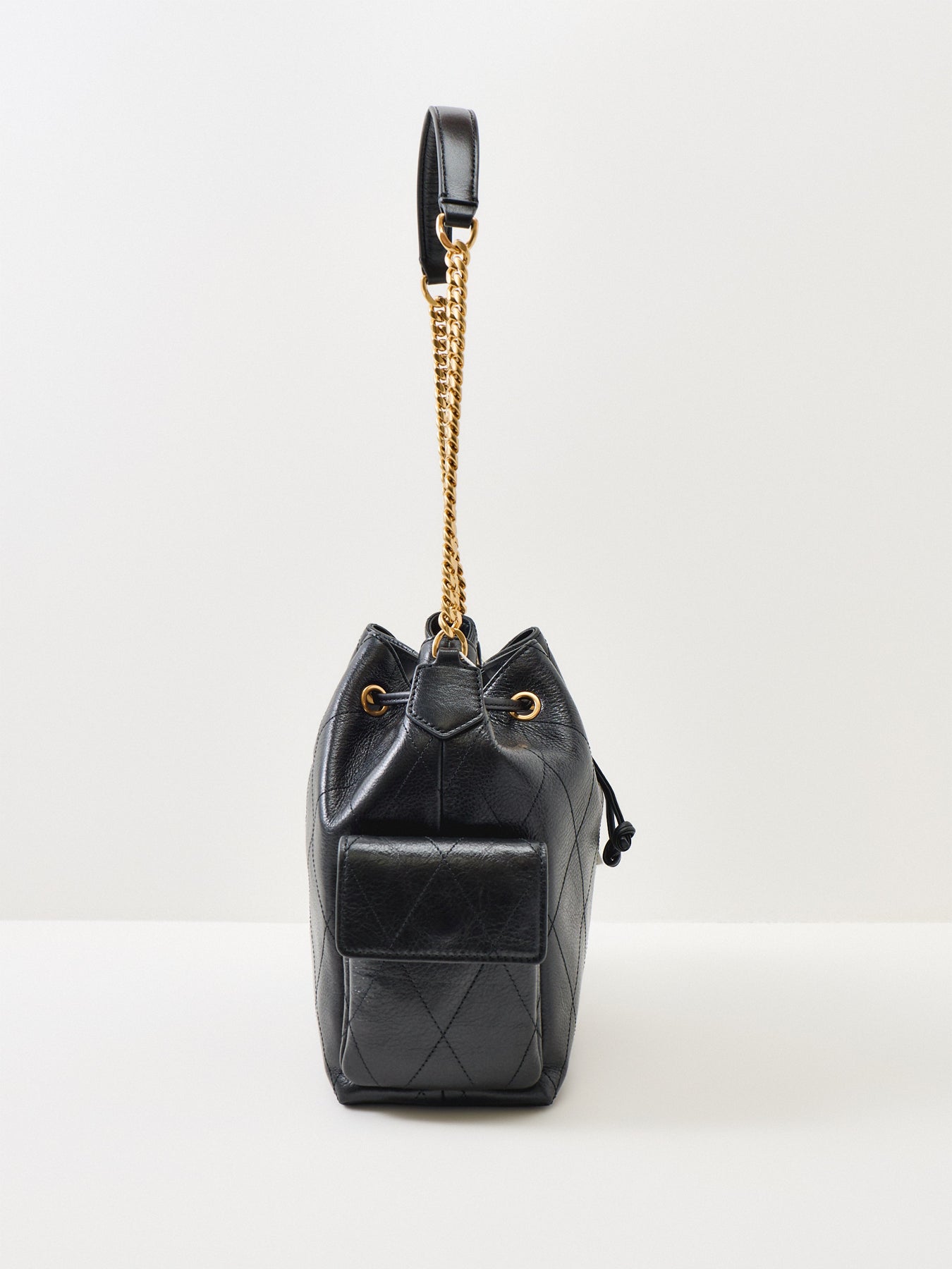 Leather Charlie Quilted Drawstring Bucket Bag