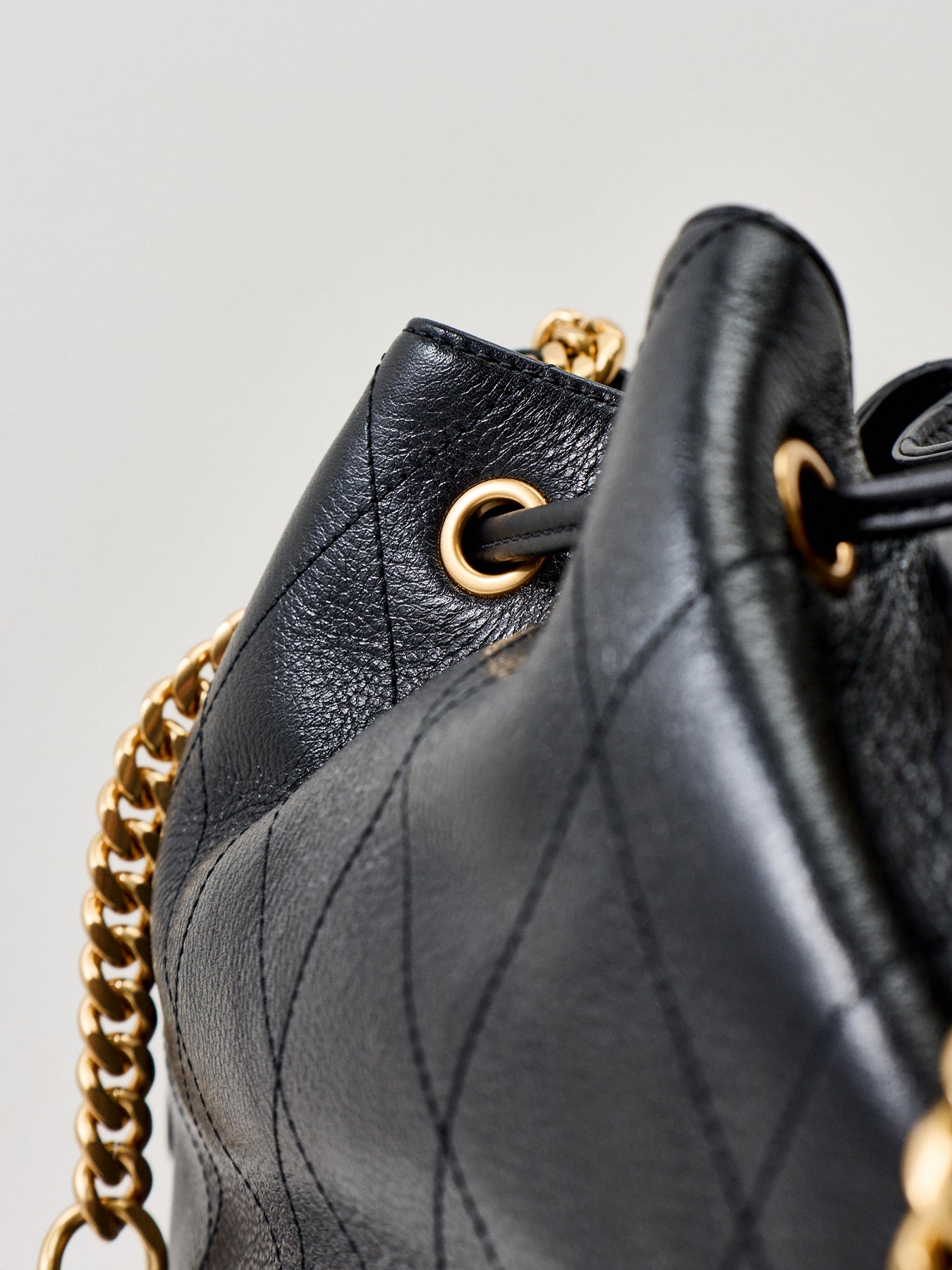 Leather Charlie Quilted Drawstring Bucket Bag